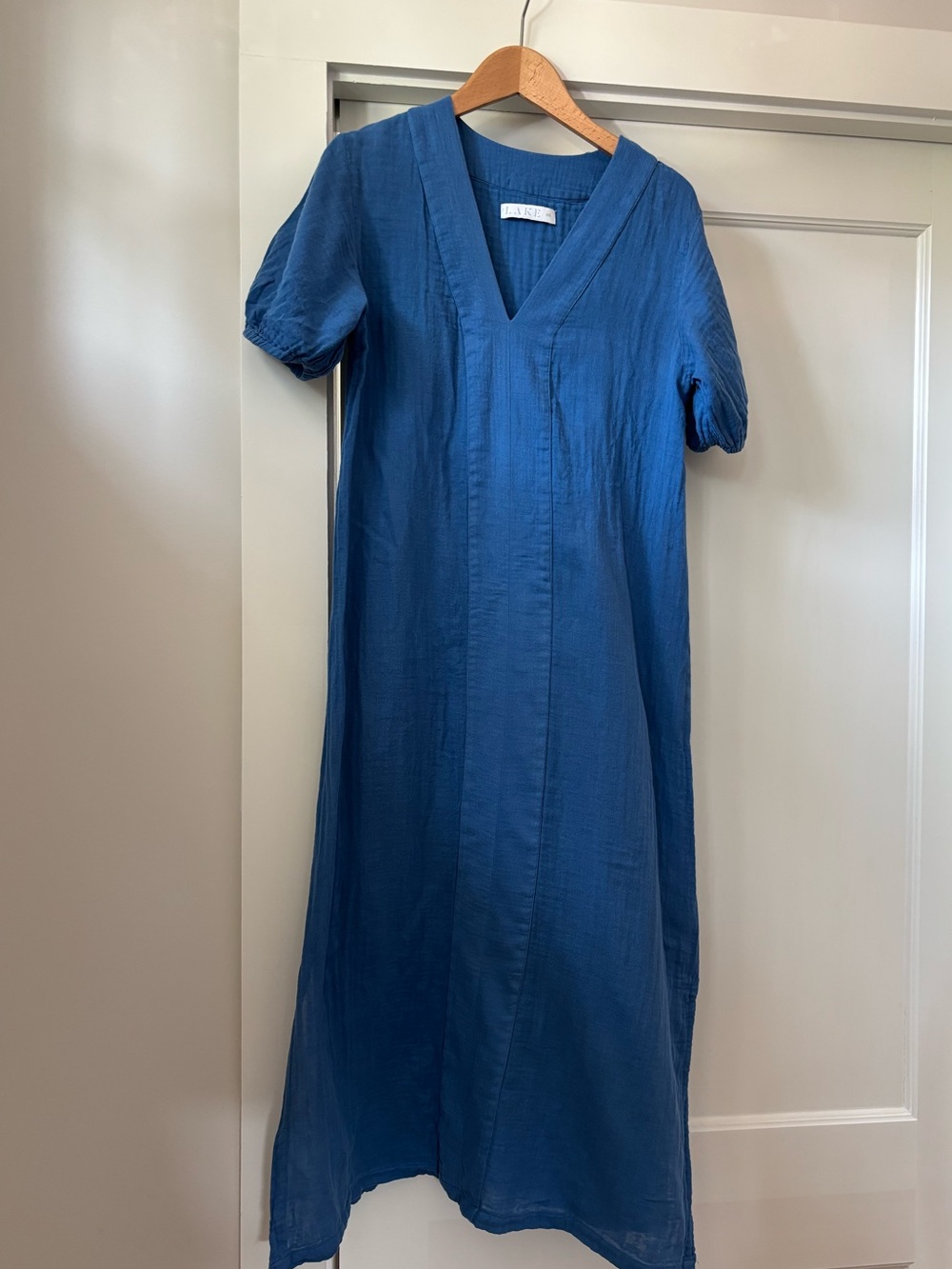 LAKE Blue Gauze V-Neck Midi Dress XXS